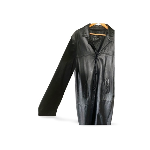 2DM Black Leather Trench Coat – Matrix Era, 90s Minimal Gothic - Picture 4 of 8